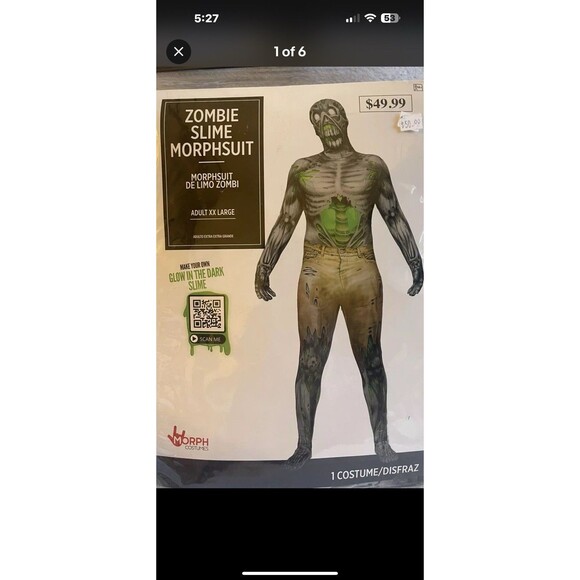 Zombie Slime Morphsuit - Glow in the Dark - Adult XXL (48-50) New In Pkg - Picture 1 of 5